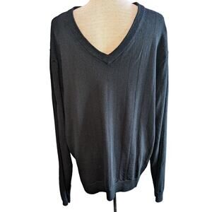 Mens Nordstrom Machine Washable Extra Fine Merino Wool VNeck Sweater Black Sz XL